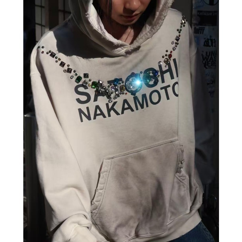Satoshi Necklace New Spray Arrival Hoodie Wash White Hooded Long Sleeve Cotton Oversize Letter Winter Men Women Mdng261019