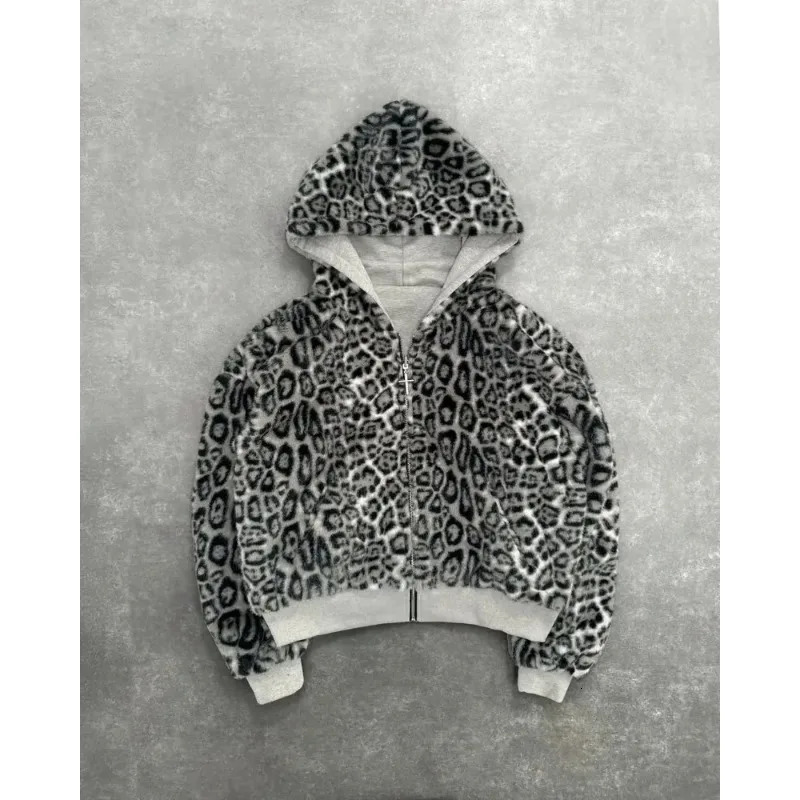 Twosided Clothing Harajuku Retro Leopard Print Fashionable Loose Zipper Hoodie Men Street Hiphop Casual Sweatshirt Women 261019