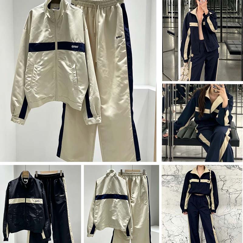 Women tracksuit color block set stand collar zip jacket side stripe drawstring wide leg pants casual two piece outfit retro sport suit lightweight f