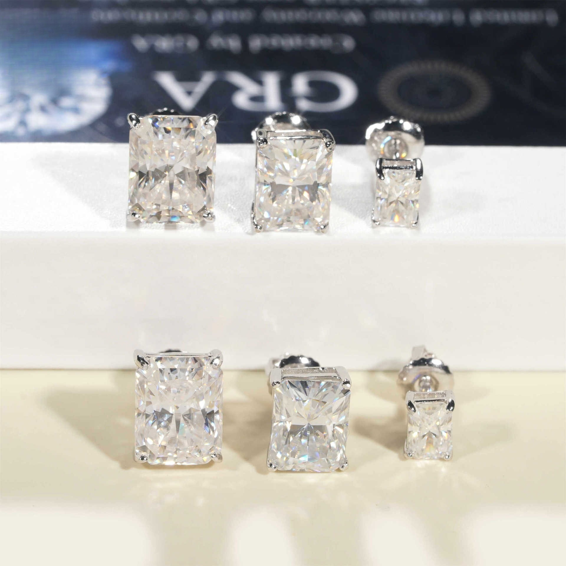 best-selling new model S925 silver inlaid radiant cut OCT moissanite earrings wholesale