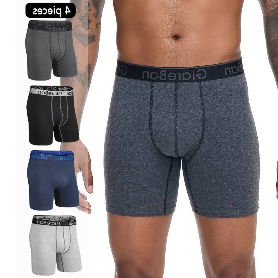 Men's Underwear 4Pcs Set Mid Long Boxer briefs Shorts Men's Underwear Cotton Breathable Male Underpants For Men Homme Boxershorts Slips So