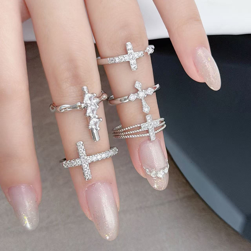 Luxury Brand Designer Jewelry Cross-Shaped Micro-Inlaid Zircon Open Ring Women, Simple Stylish, Trendy Instagram, Unique And Niche, Suitable For Sta