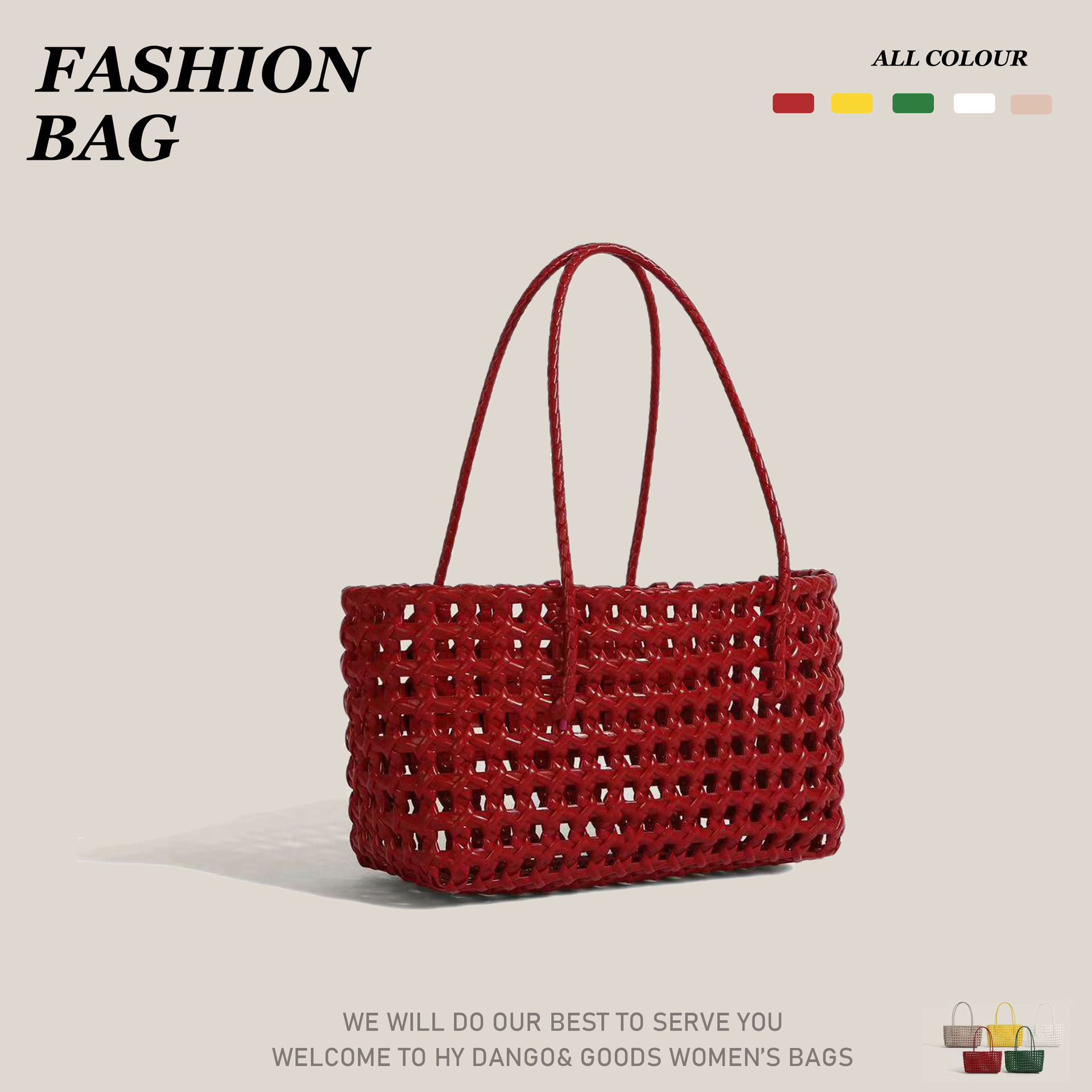 Korean-Style Hollowed-Out Handmade Woven Vegetable Basket, Holiday Travel Beach Daily Commuter Bag, Handbag, Shoulder Bag Kl928