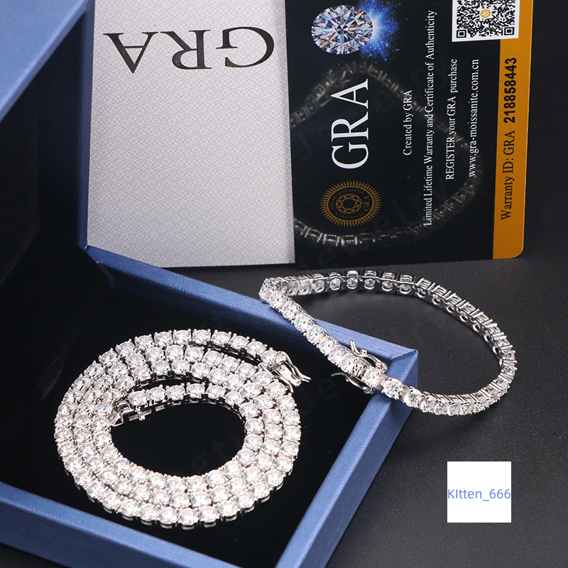 D Color VVS Moissanite Diamond Tennis Chain Necklace Dropshipping 3mm 4mm 5mm Silver 925 Fine Jewelry Men Women