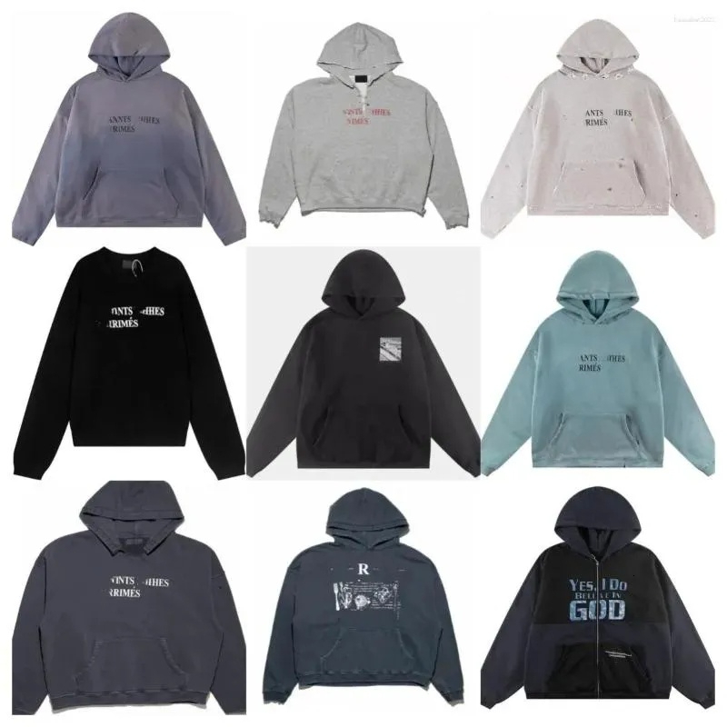 Men's Hoodies Designer Vintage Distressed Hoodie Y2k Washed dyed Letter Print Sweatshirt Hip Hop Fashion High Street Pullover a0