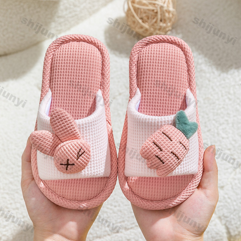 Cartoon Rabbit for Children Fashion Closed Toe Home Slippers Women Silent Anti Slip Cotton Linen Floor Shoes Men J261019