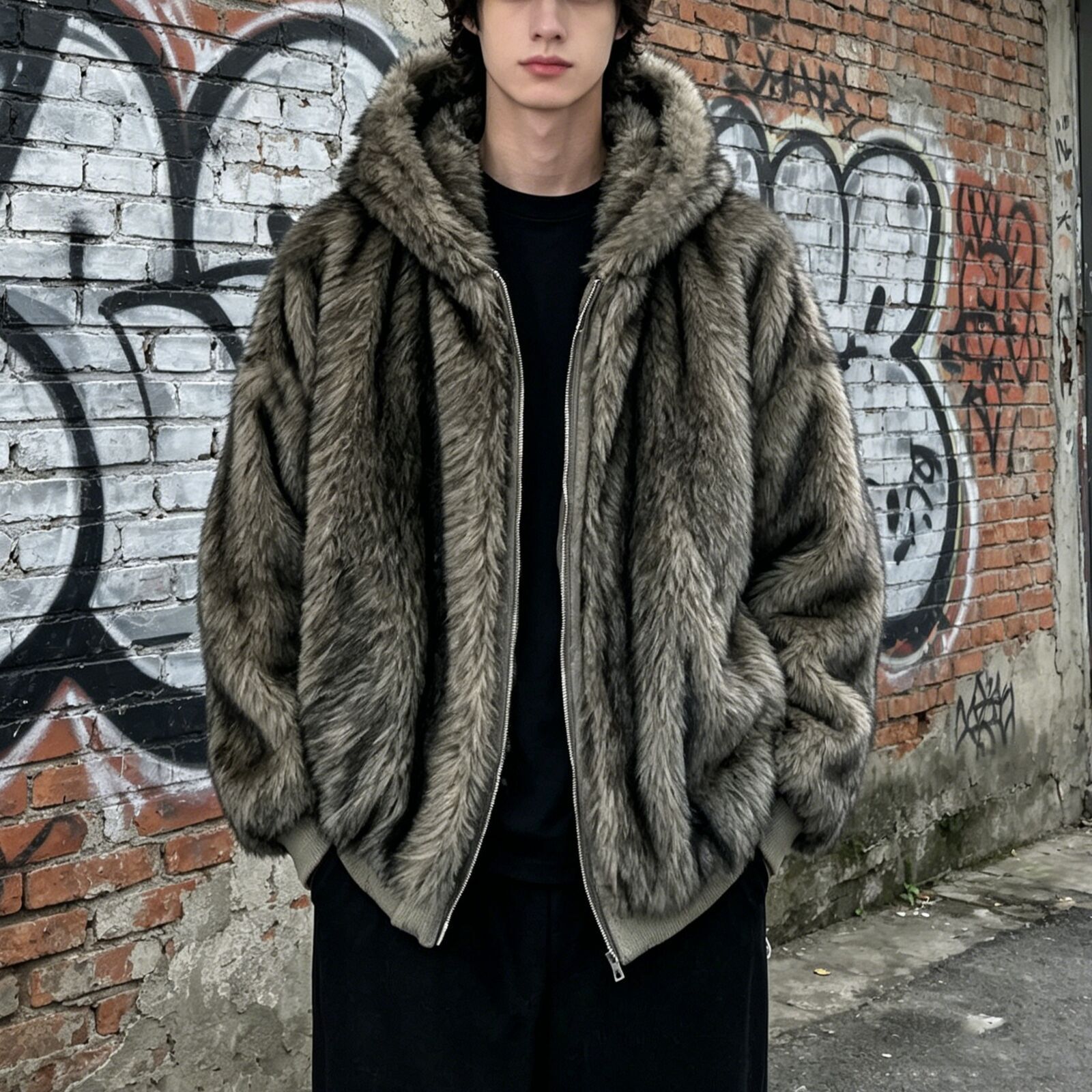 New European American style men short Fur coat, a warm thick outerwear piece, trendy and fashionable Coat