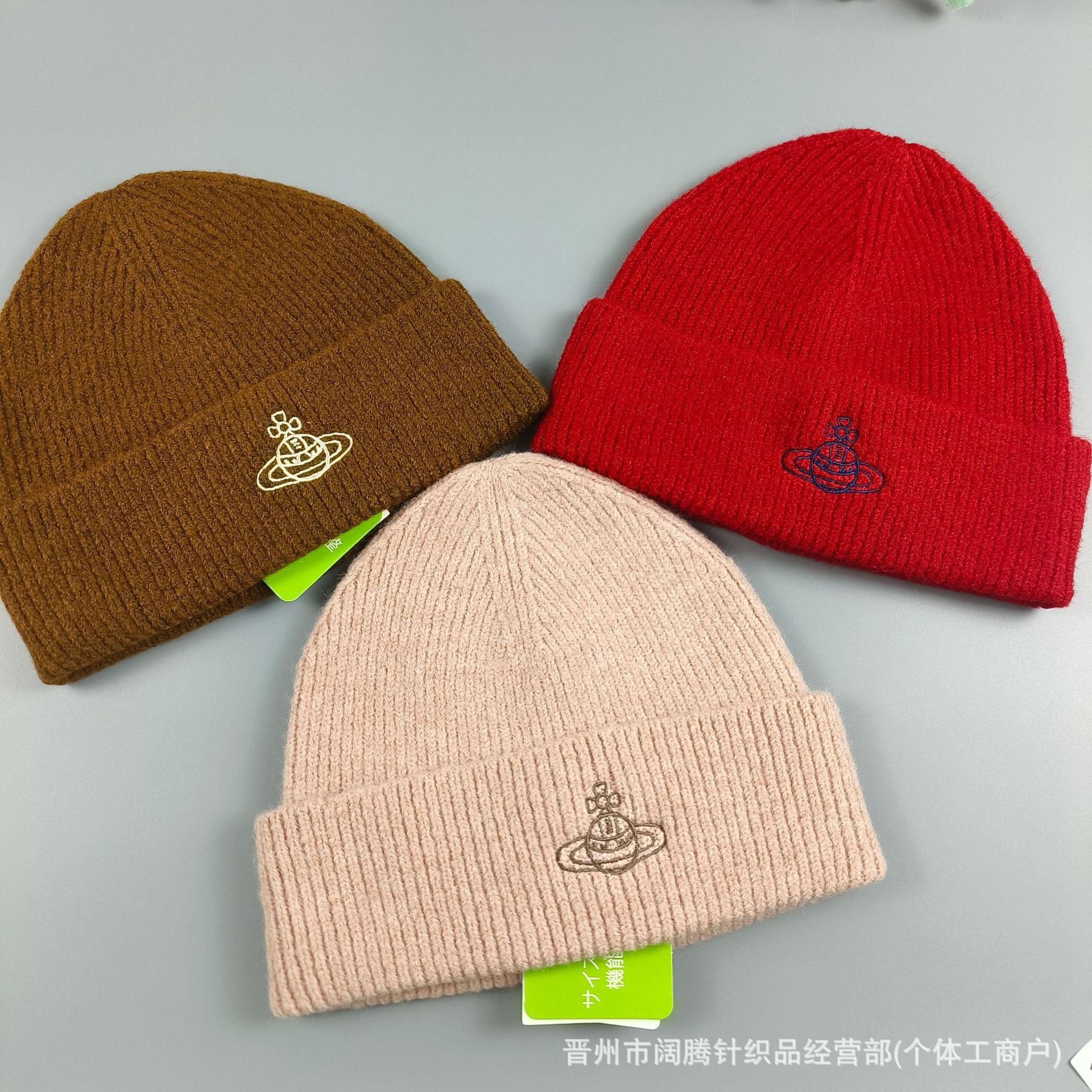 Japanese Empress Saturn Embroidered Autumn Winter Unisex Couple Beanie Large Head Circumference Warm Knitted Wool Hat Luxury Cap Brand Designer Hat