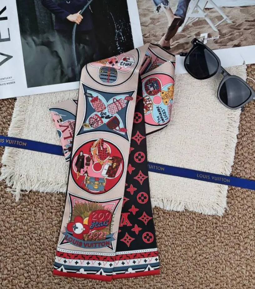 42style Designers Brand Scarf Twilly Silk Scarf Letter Printed Double Sided Satin Binding Ribbon Hair Tie Neck Accessory 8X120CM
