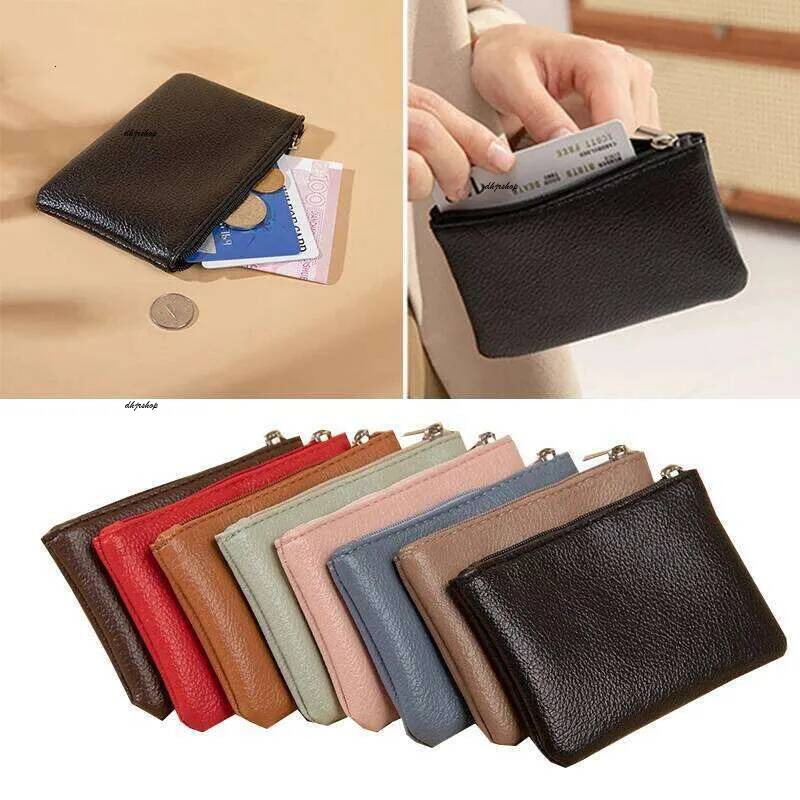Litchi Pattern For Woman Man Key Storage Bag Solid Colors PU Coin Purse Wallet With Zipper High Quality Handbags