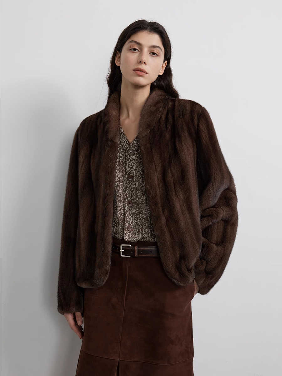 Autumn Lautaro Winter Short Brown Thick Warm Soft Mink Fur Coat Women Stand Collar Elegant Chic Fluffy Jacket 2025 S261016B60W