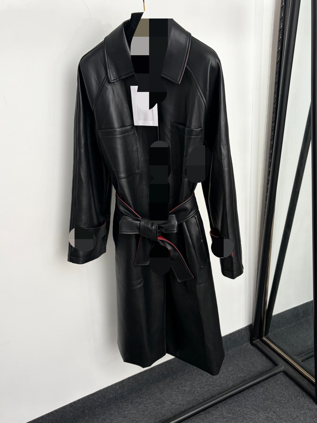 20267675 2026 New Arrival Waist-Cinching Mid-Length PU Leather Jacket, Black