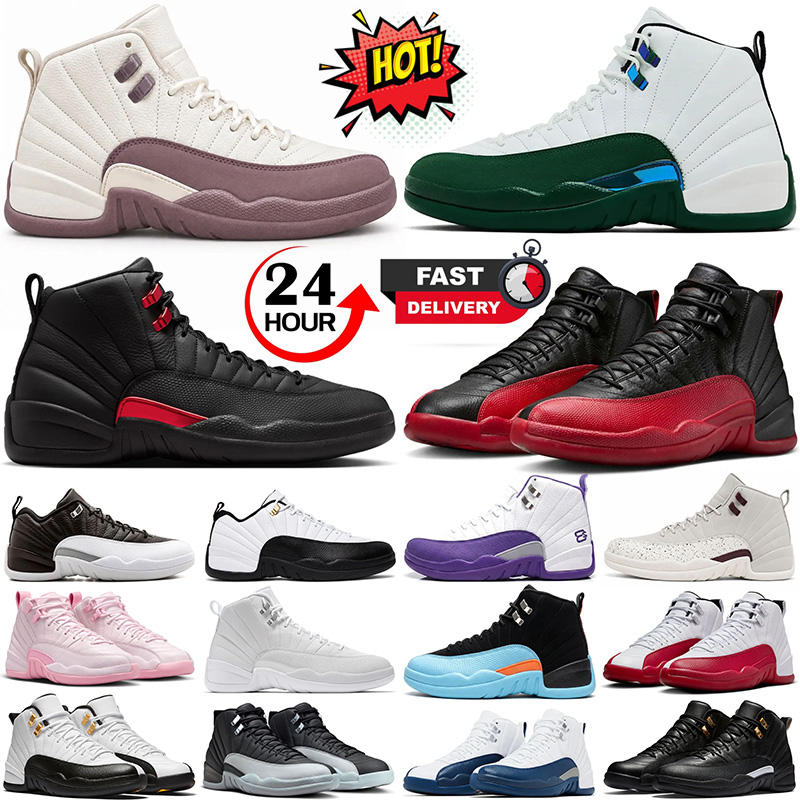 Fireside bloodline 12s taxi 12 low basketball shoes Soft Blue Egg Nog Pearl Pink Bucks Triple White Flu Game French Blue Elephant Print womens mens
