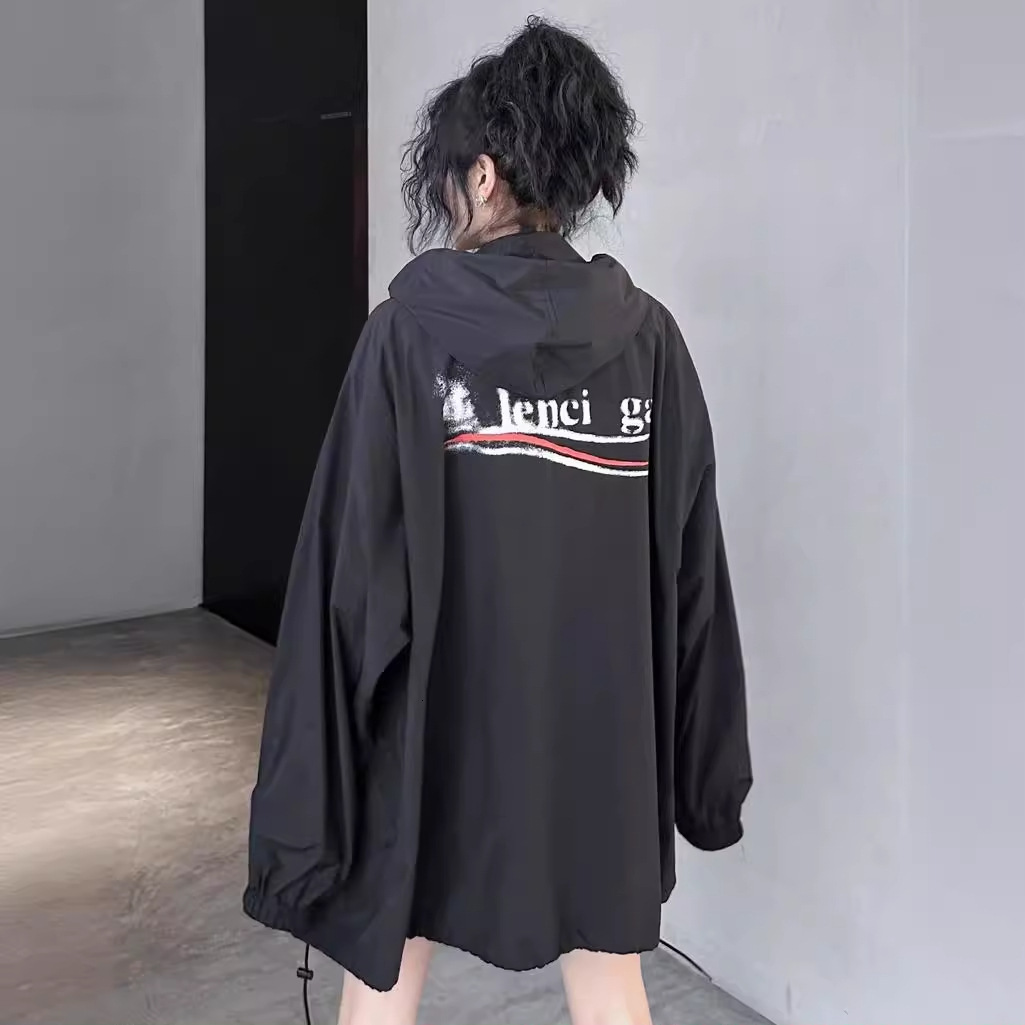 High-Quality Original Label Paris B Brand Internet Celebrity Style Inkjet Blurred designer luxury Coke Print Trench Coat Windbreaker Sun Protection