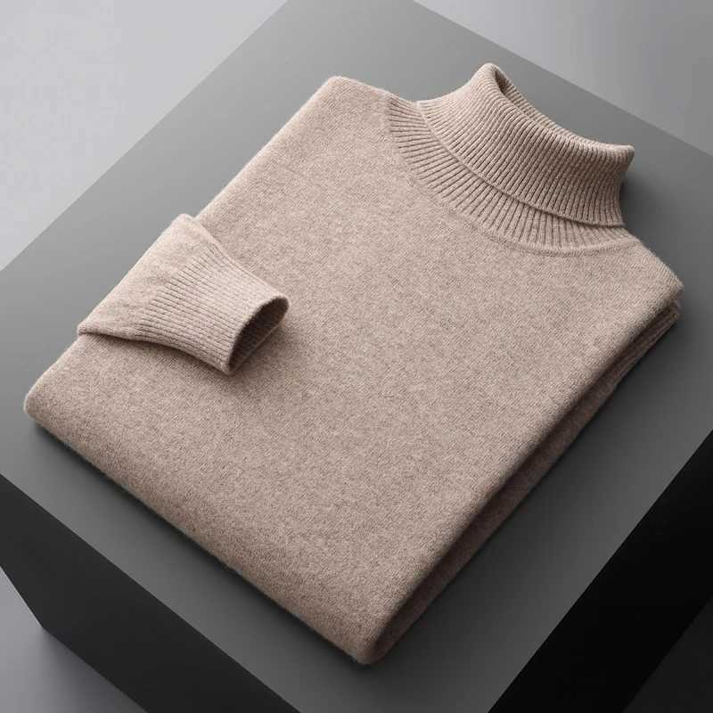 100% Autumn new and winter pure merino wool pullover men's turtleneck cashmere sweater thickened warm loose solid color top M261016
