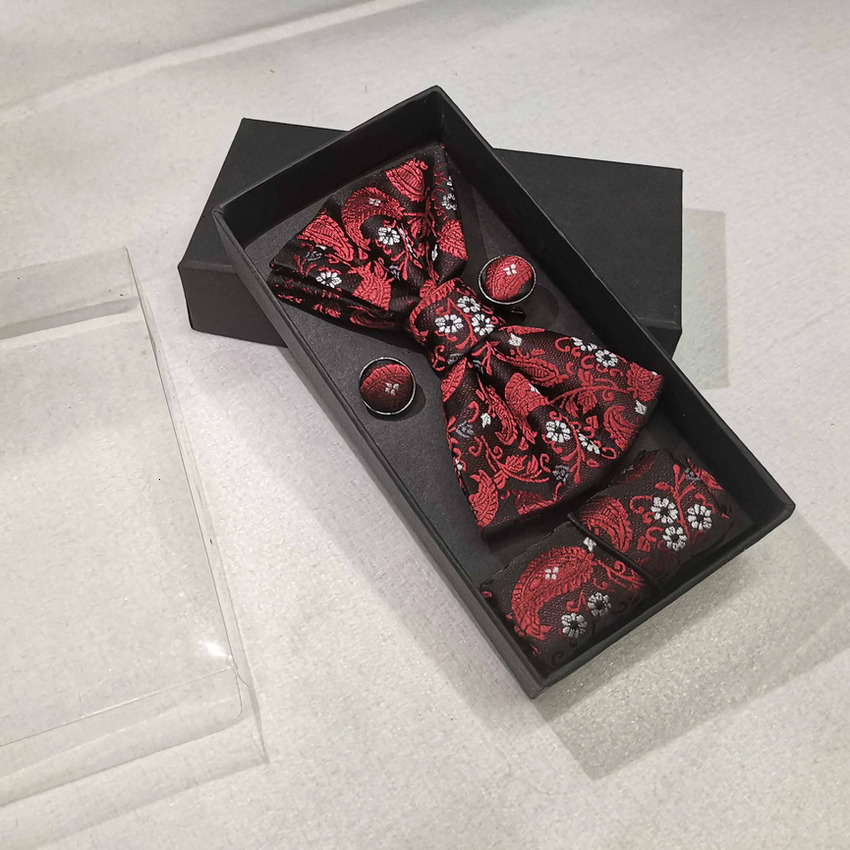 Men Formal Business Neckties Bowtie Tie Set With Pocket Square Cravat Party Wedding 100% mulberry silk jacquard woven Bow Ties For Men Gift Box Pack