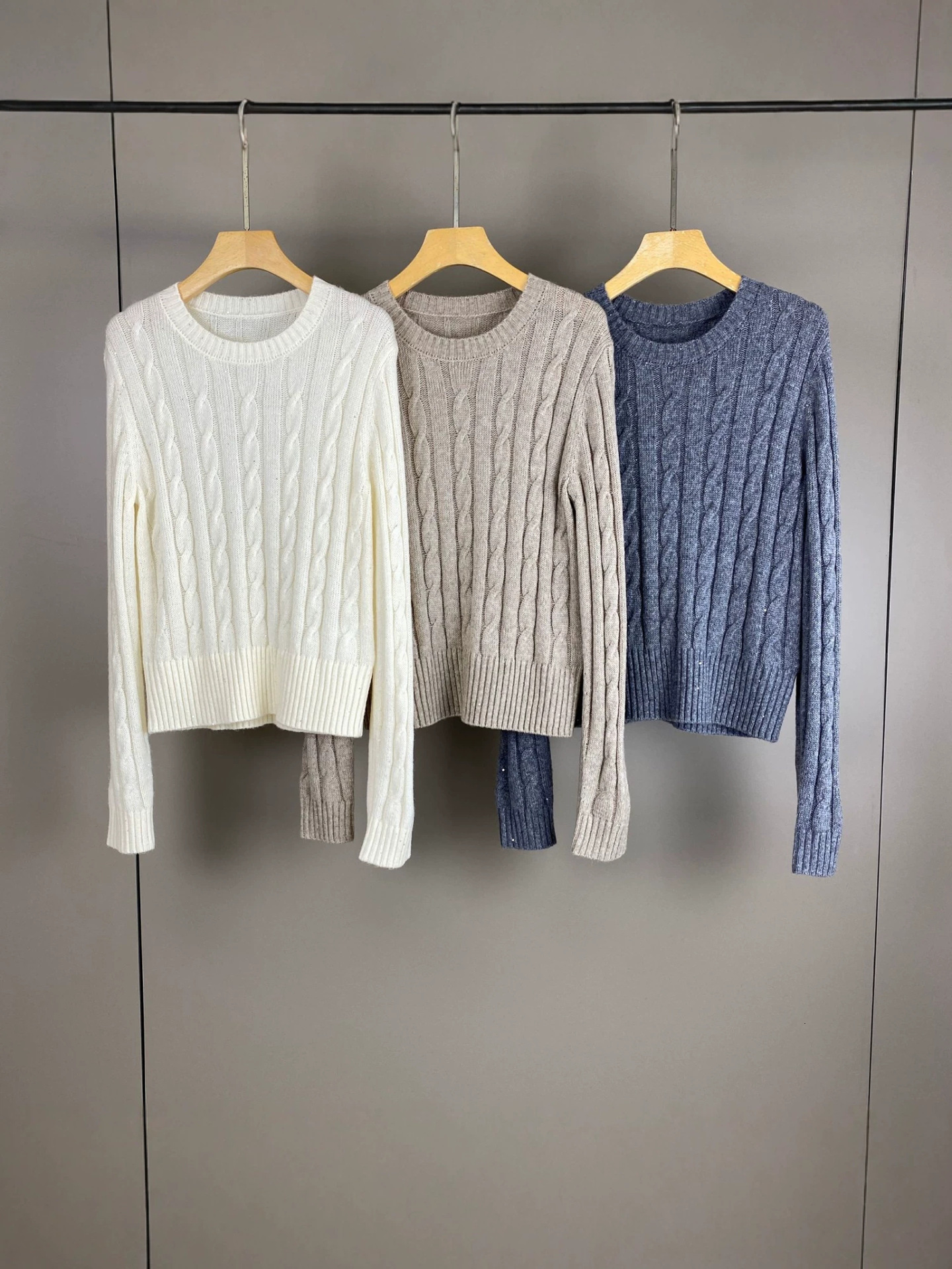 Gopin Autumn/Winter New Collection: BC Tencel Cashmere Wool Crew Neck Sequin Solid Color Knit Sweater For Commuting Women