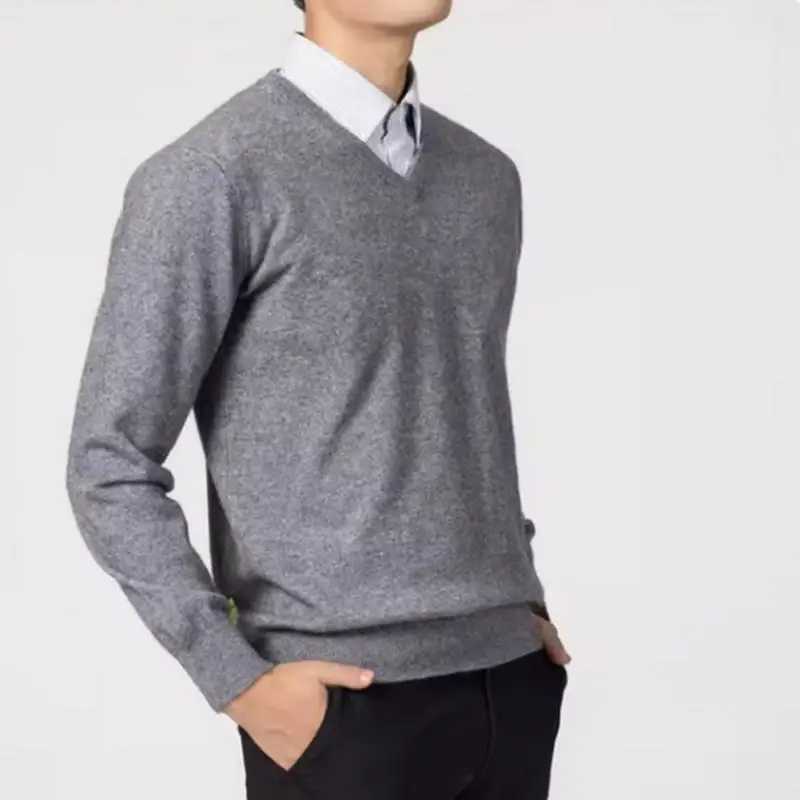 Cotton Blend Classic V-Neck Cashmere Sweater Men Pullover 2025 Autumn Winter Business Casual All-match Knitted Jumper Pull Homme M261016
