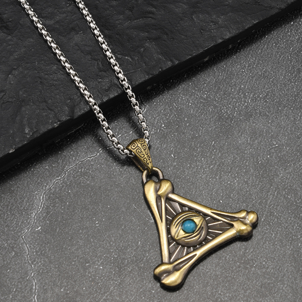 Luxury Brand Designer Jewelry New European And American Style, Hot-Selling Stainless Steel Gold-Plated Devil Eye Triangle Pendant, Punk Retro Couple
