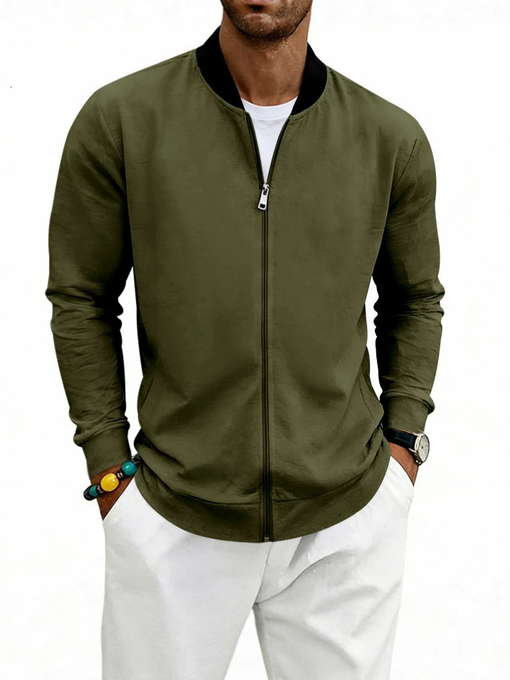 e-commerce, in-stock autumn solid-color baseball collar jacket, casual men's full-zip long-sleeve knitted outerwear