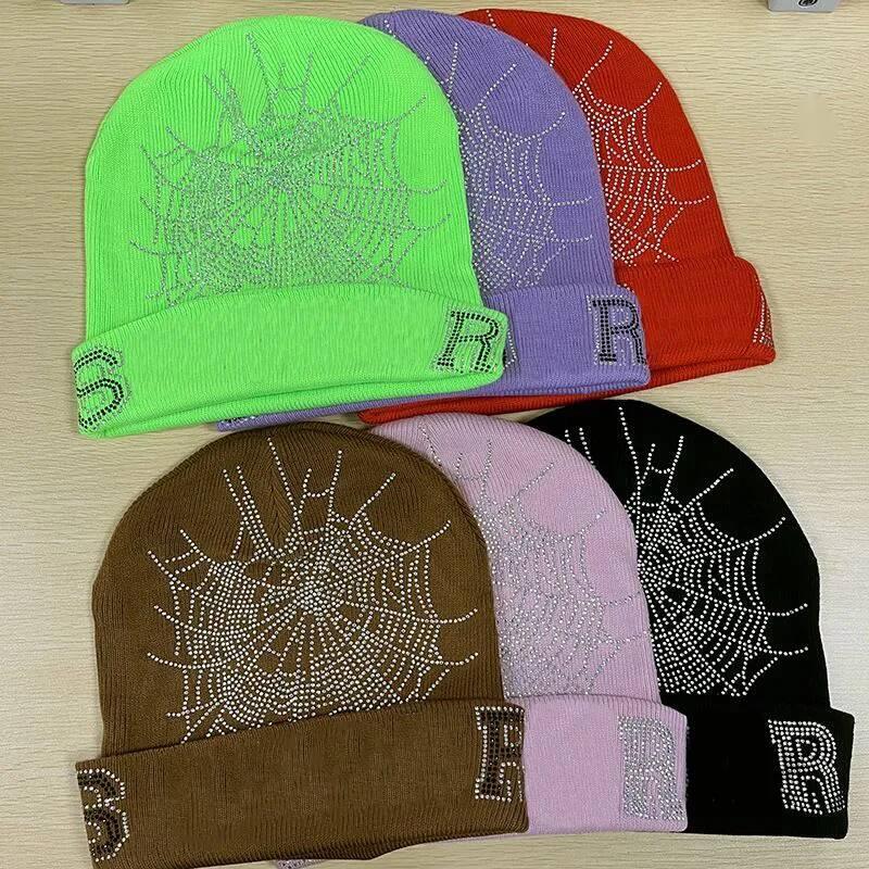designer spider beanie mens Rhinestone knitted cap Fashionable and versatile hip hop hat womens bonnet