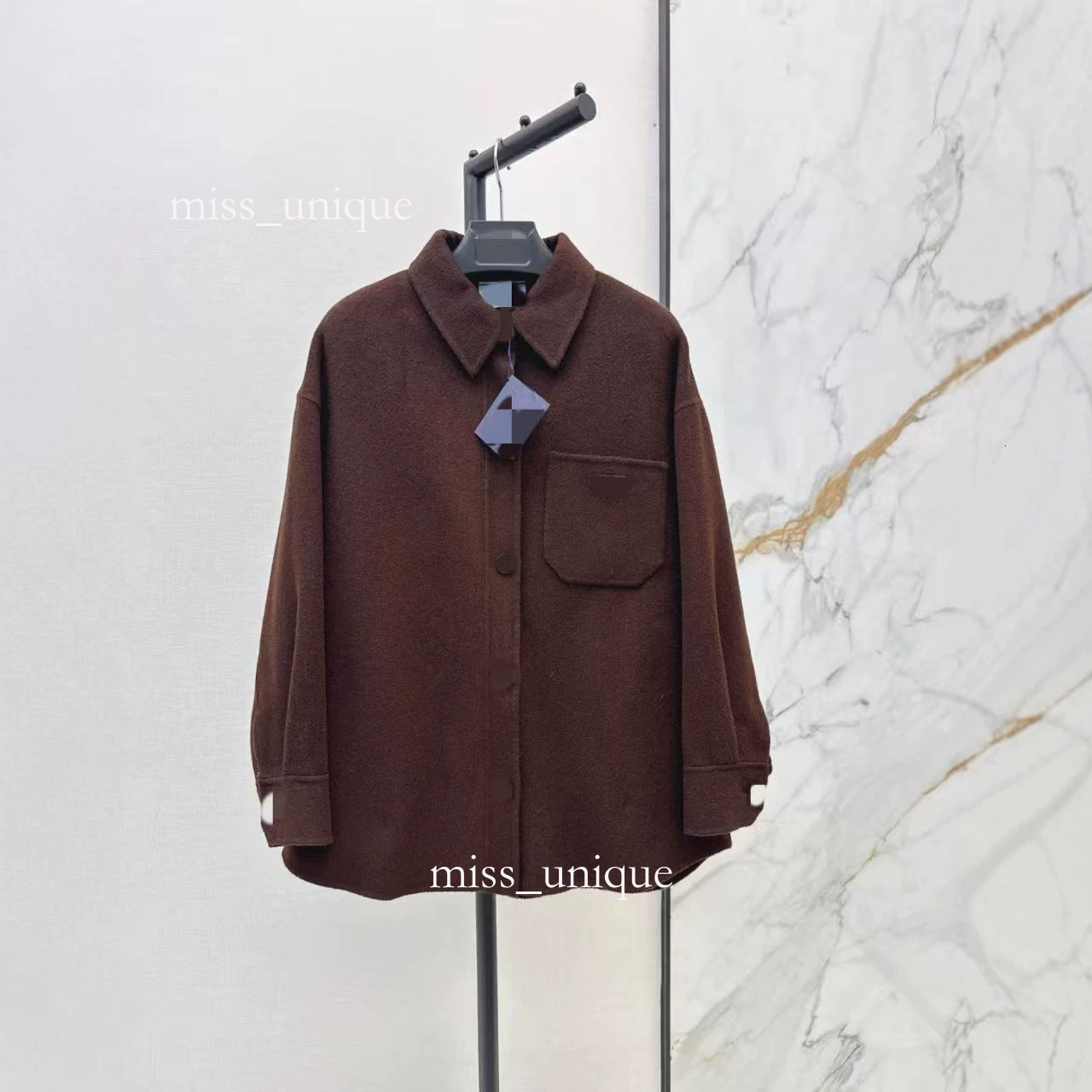 Designer 26 Autumn And Winter French Retro Letter Triangle Patch Pocket Lapel Loose Slimming Woolen Coat 694a