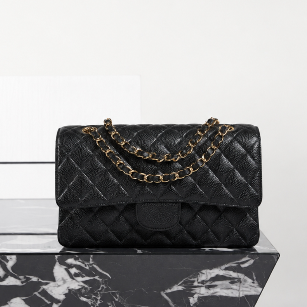 Quilted Flap Shoulder Bag Caviar Calfskin Leather Chain Strap Structured Elegant Daily Commute Top-Tier Designer Bag