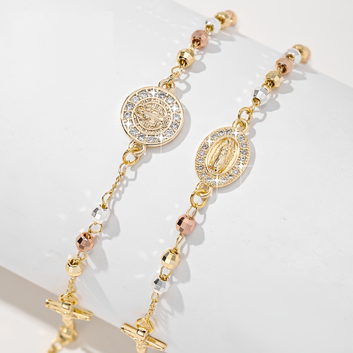 Colorful Full CZ Cross Beaded Bracelet, Gold Plated Luxury Women Jewelry Gift