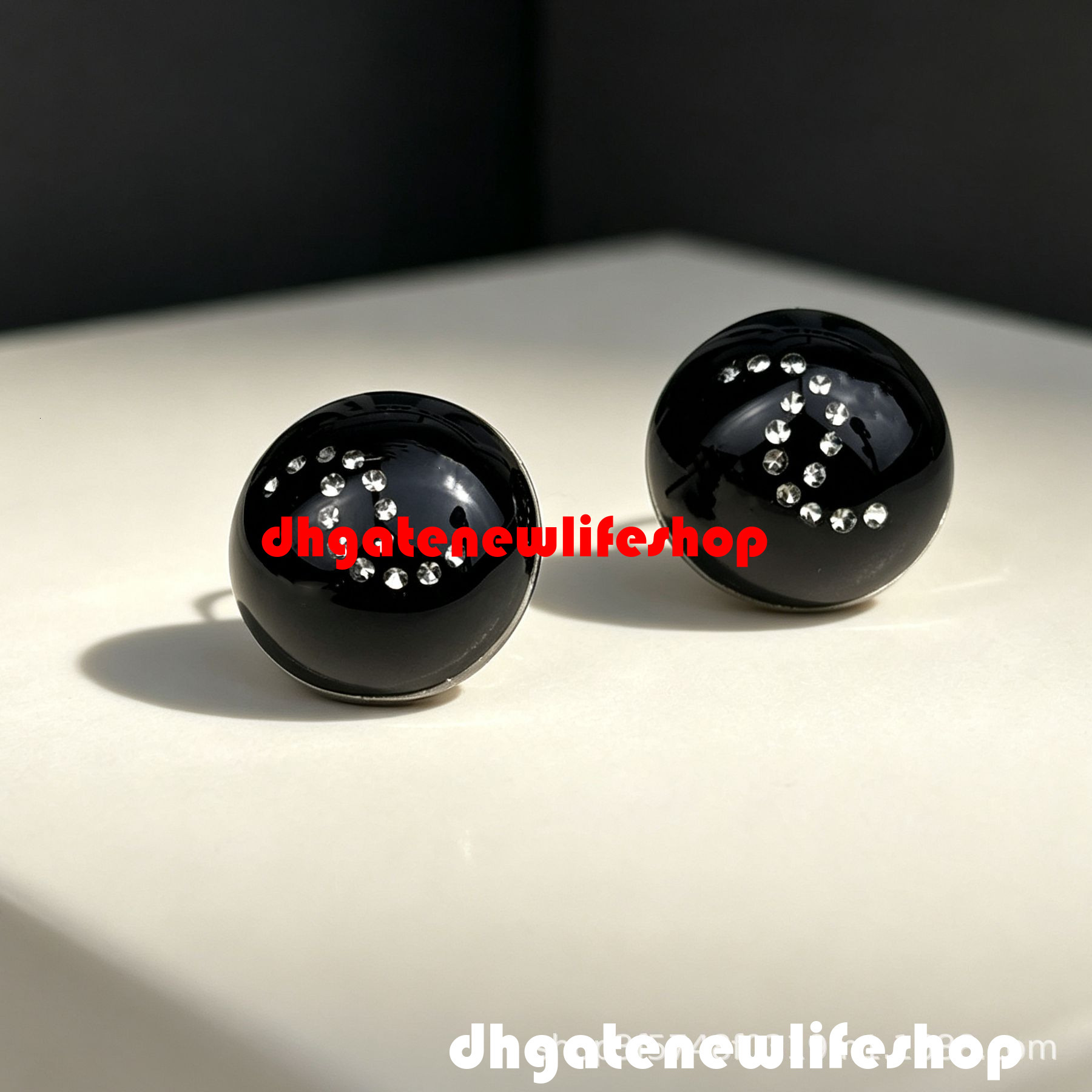 luxury cc earrings designer jewelry Light Black Half-Round Resin Earrings Diamond Accents Rhinestone Earrings Suitable For Everyday Wear channel ear