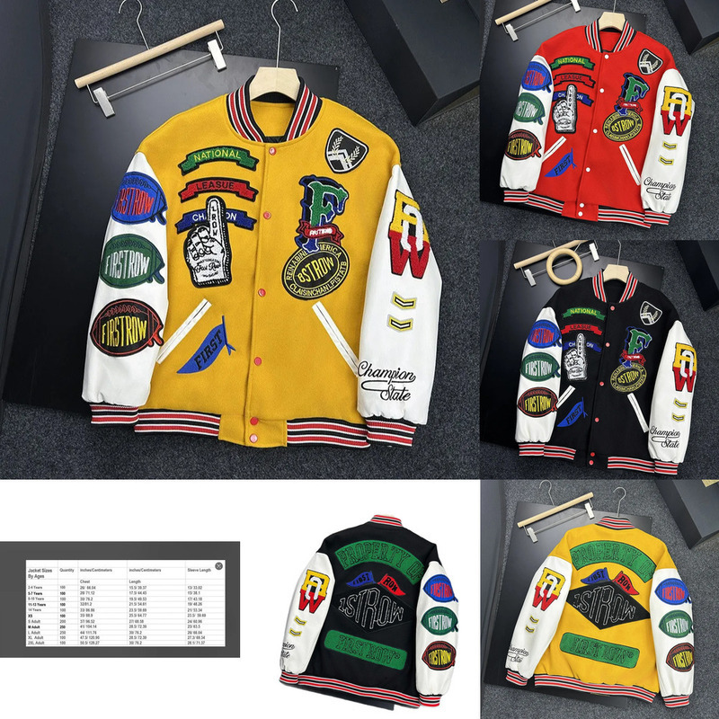 champi Luxury Brand Designer Clothes Patchwork Color Block Jacket Baseball Jacket Unisex Spring Autumn American Retro Trendy Loose Coat 3D Digital P