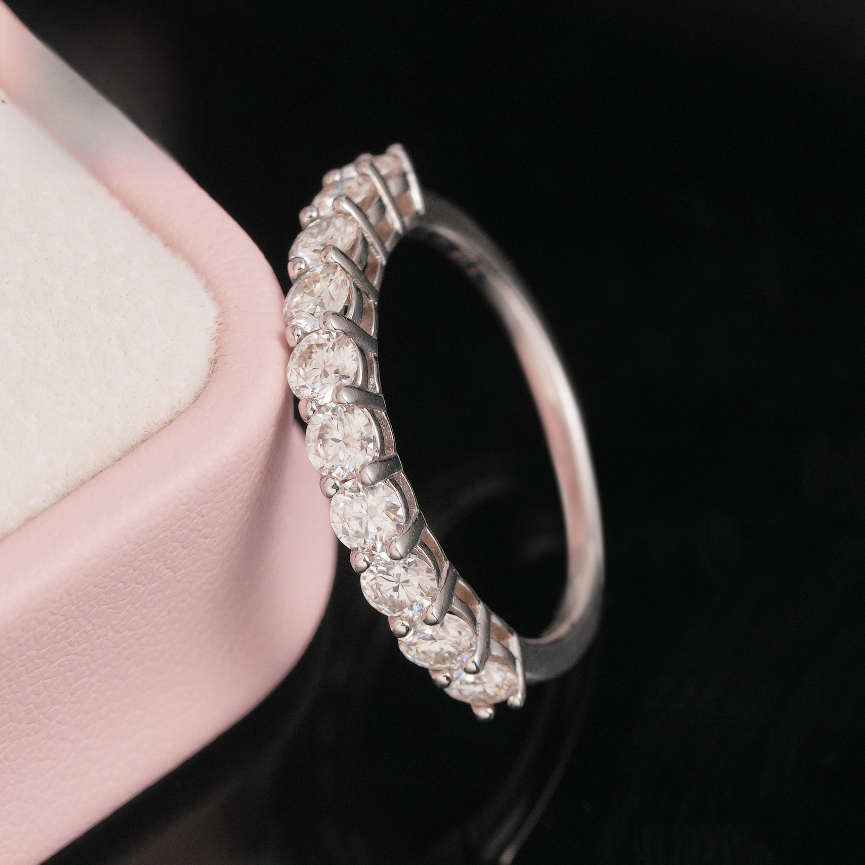 Drill Hair Factory Direct Supply Moissanite Half-Ring S925 Silver Round Diamond Women's Stackable Ring Jewelry