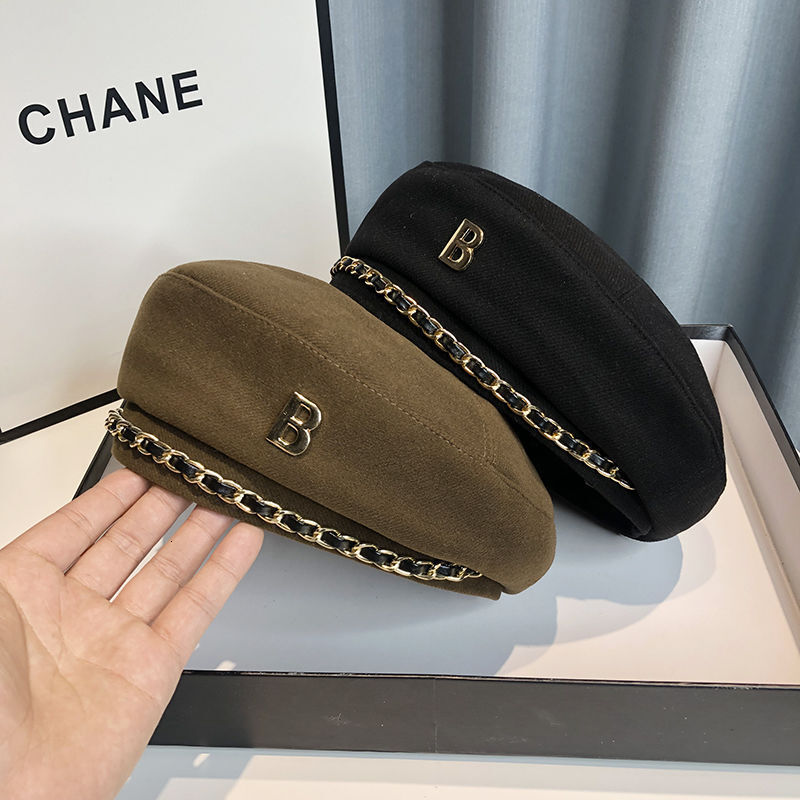 Unique Design Chain Beret Women, Spring And Autumn Korean Fashion Artist Hat, British Style Vintage Internet Celebrity Hat For Summer Luxury Cap Bra