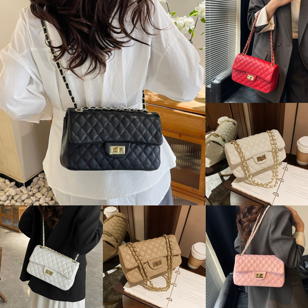 Women Luxury Style Rhombus Quilted Flap Shoulder Bag, Classic Interlaced Chain Strap Crossbody Purse, Retro Turn-lock Square Handbag For Multiple Oc