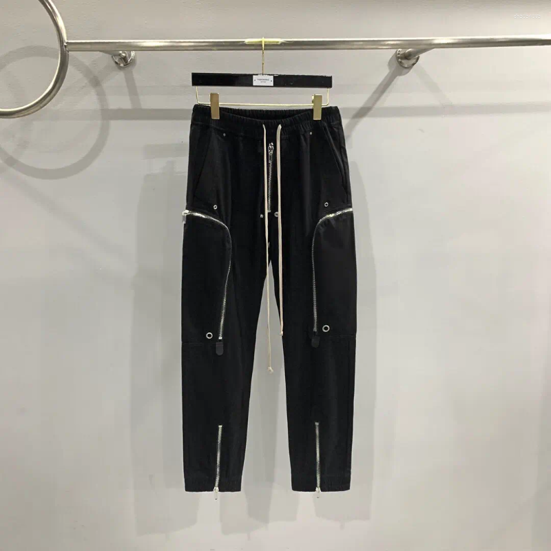Dark American Workwear Style Multi-Zipper Loose Waist Design Spring Summer Fashion Casual Straight Leg Long Pants Men