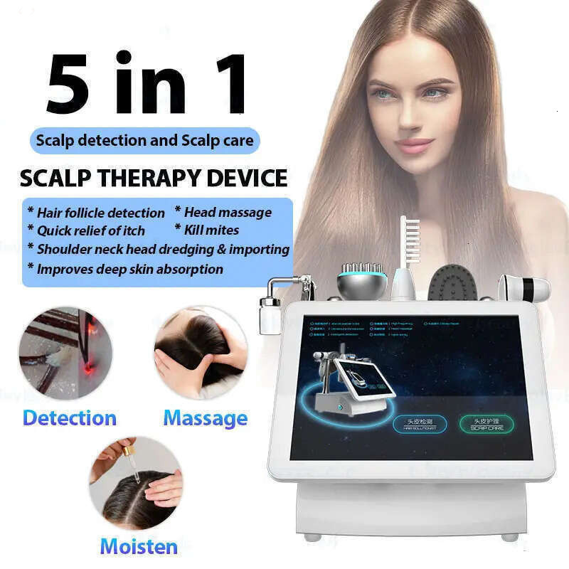 Physiotherapy Scalp Massager 5 In 1 Portable High Frequency Vibrating Microcurrent Follicle Energizing Anti-Hair Loss Oil Control 200X HD Scalp Dete