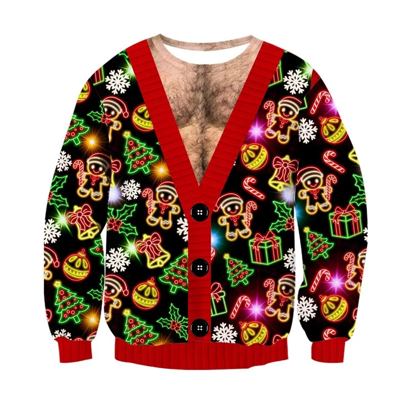 Ugly Christmas Sweaters Men Novelty Xmas Funny Two Pieces Sweatshirt Sweater 3d Print Led Light Suit Crew Neck Sweatshirt 261019