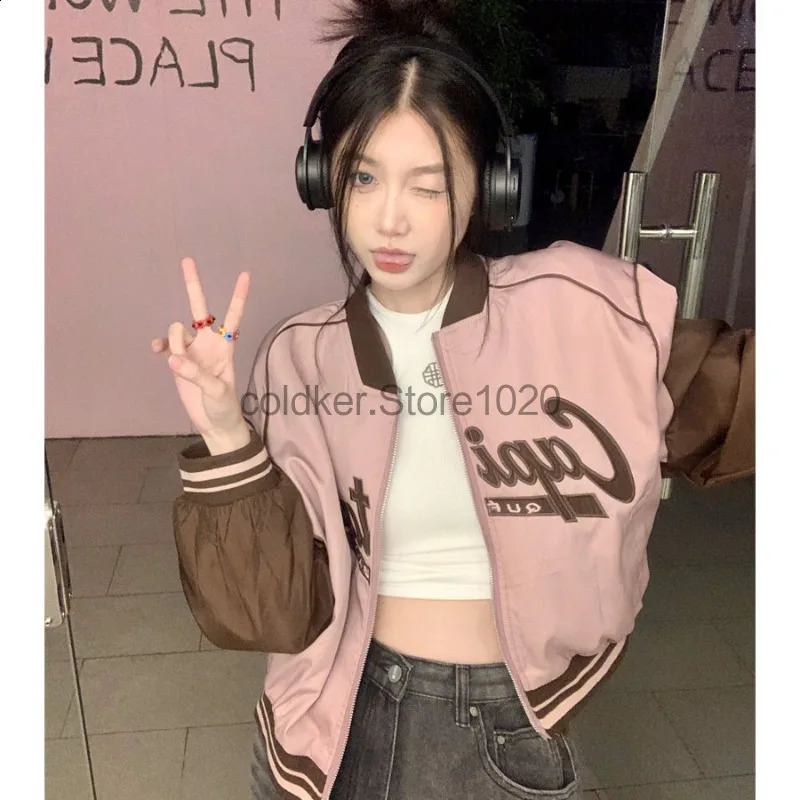 Women's Y2k Baseball Jackets Loose Oversized Crop Bomber Coat Ladies Letter Sportswear Female Korean Fashion Windbreaker Jacket 261015