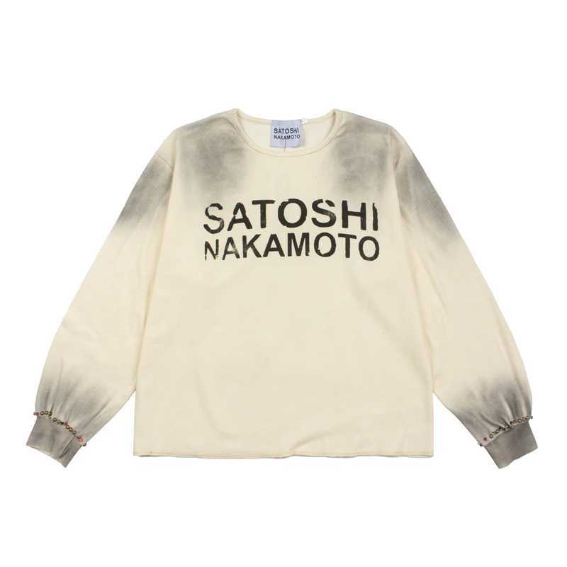 SATOSHI NAKAMOTO American Style Waffle Fabric Washed Beaded Loose Tops Long Sleeve T-shirt Men Women Autumn Winter Tees Tag T261019