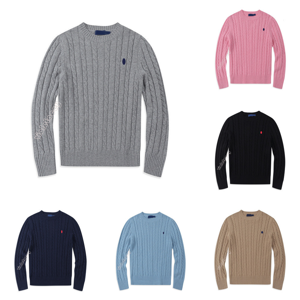 Designer Unisex Cable Knit Pullover Sweater Classic Pony Embroidery Crew Neck Long Sleeve Casual Knitted Tops For Men Women