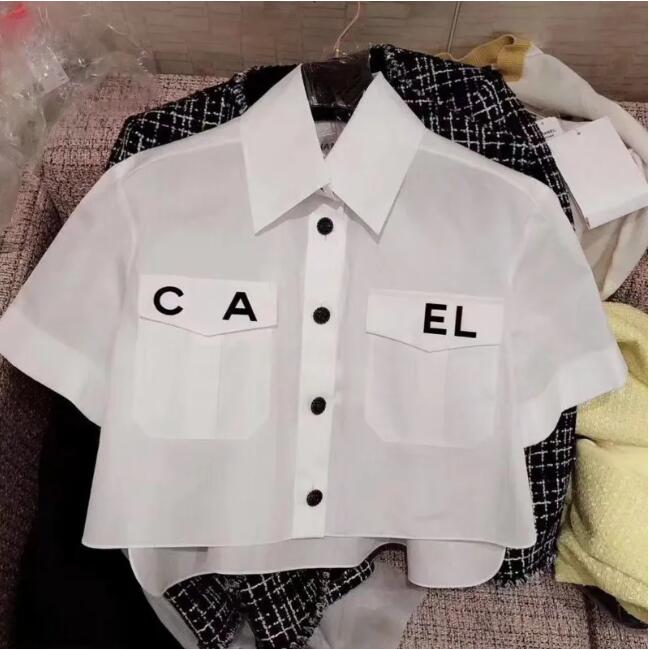 2027 Women Shirt Designer Blouse Womens Fashion Solid Color Letter Print Graphic Short Sleeve Shirts Casual Simple Short Atmospheric Cardigan Button