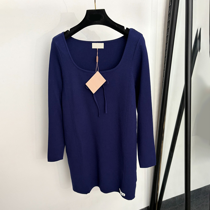 Designer Women Elegant Knitted Dress Front Bow Tie Slim Bodycon Mini Dress Spring Autumn Casual Date Party Birthday Dresses