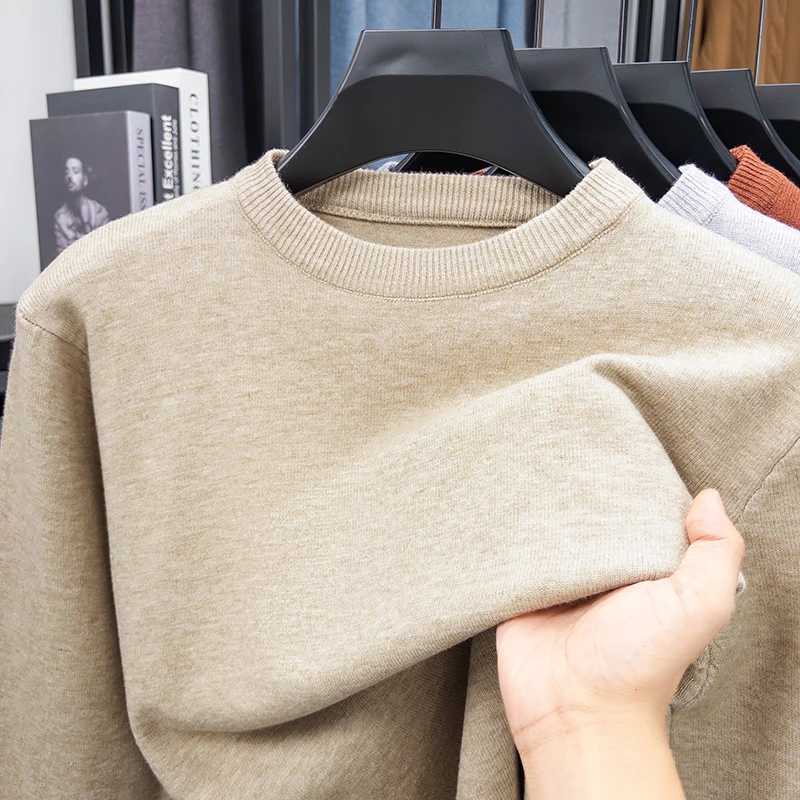 Round Semi Men's Minimst Style Neck Pullover Knitted Shirt Long Slved T-shirt Spring Thin Loose Sweater T-shirt Base Shirt M261016