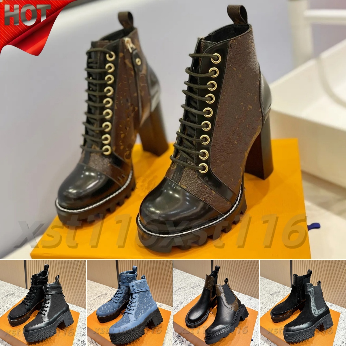 boots designer Classic Women Platform High Heels Ankle Autumn Winter boots Fashion Leather Lace up Martin boots designer womens Ladies Desert Casual