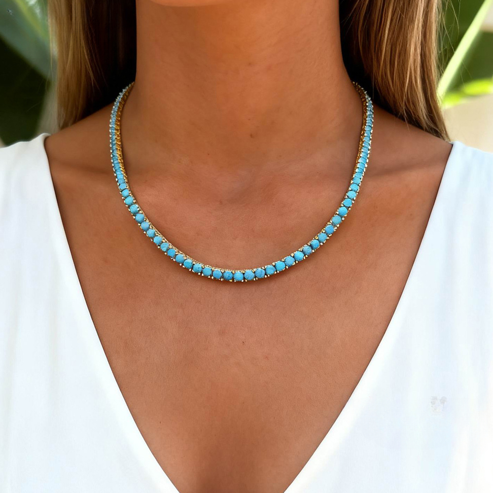 VVS GRA 10K 14K 18K S925 and American turquoise bracelet, versatile unisex necklace, 3MM round zircon tennis chain jewelry, in-stock 1