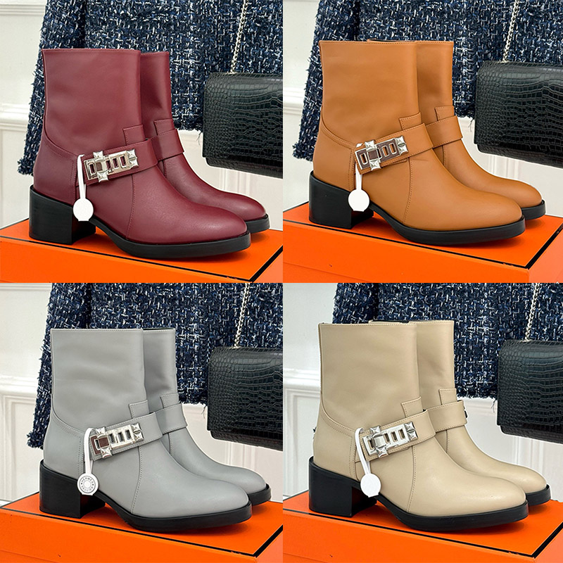 Premium Feminine Frenchie 50 Calfskin Short Boots Made Italy Leather Sole Leather Edge Leather Heel Flat Bottom Mid Calf Boots Vintage Street Walkin