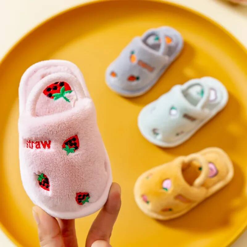 Girl warm slippers cute autumn winter bow heat thick plush slip solid leisure shoes soft bedroom floor flat slides J261019