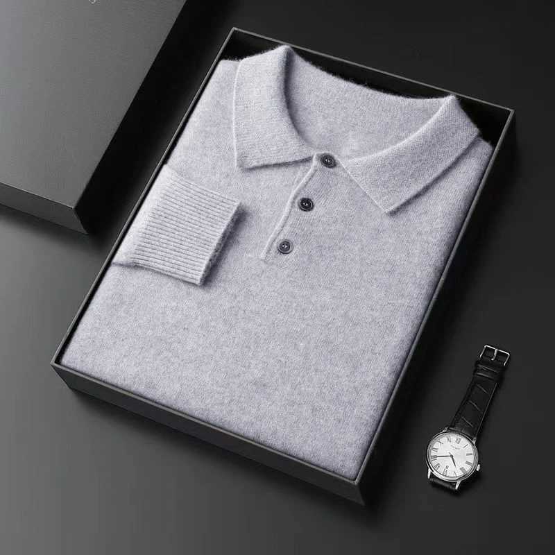 Sweater Autumn Mens Knit Pullover Lapel Slim Fit Button Pullover HeavyWeight Sweaters Outdoor Winter Warm Solid Strtwear M261016