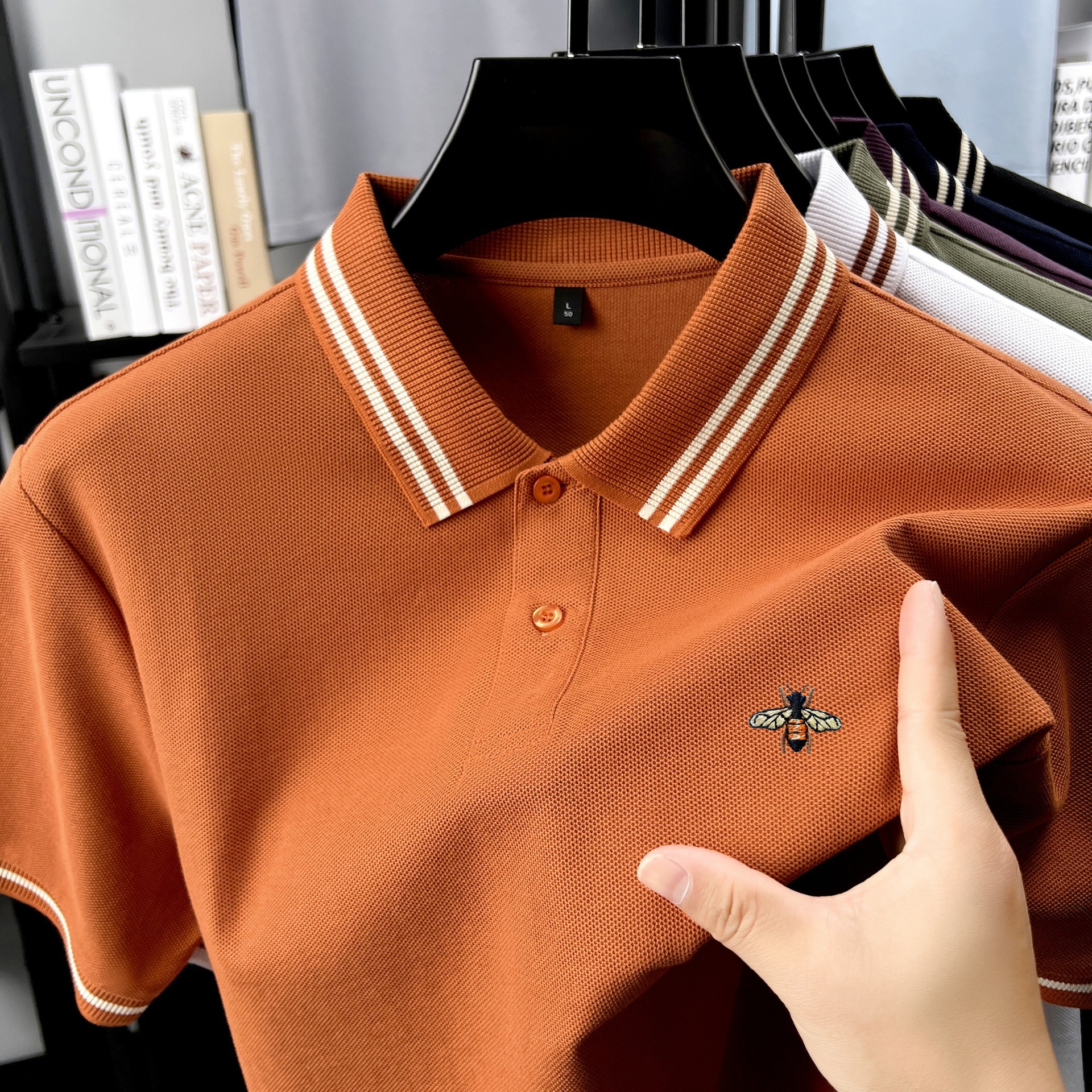 Men's Polos Cotton Fashion Brand Classic Bee Embroidered Polo Shirt For Men Summer Selling Striped Short Sleeve Top