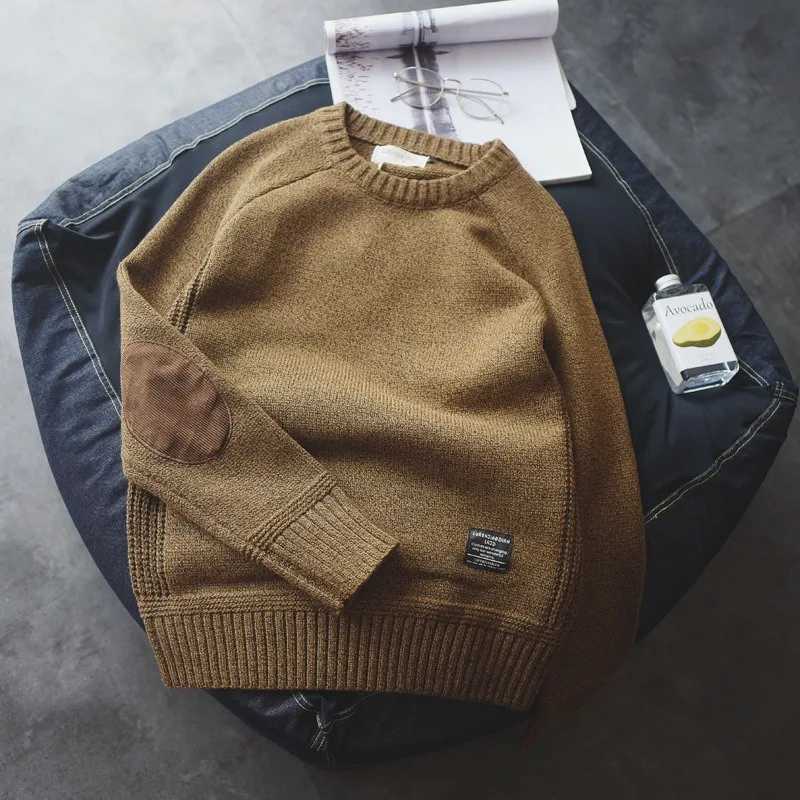 Winter KIDWHXR 2026 Man Autumn Sweater Vintage Patchwork Round Neck Male Knitted Tops Loose Long Slve Men Casual Pullover M261016