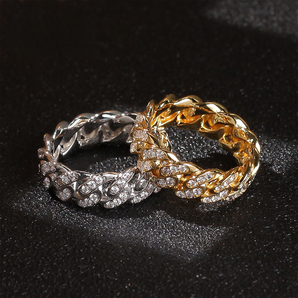 Hip-Hop Rap Out D VVS Diamond Cuban Chain Luxury Iced 8mm Full moissanite Electroplated Real Gold Trendy Men's Ring Accessory Luxury Iced